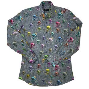 Jared Lang Mens Animal Bicycle Print Shirt S Navy Blue